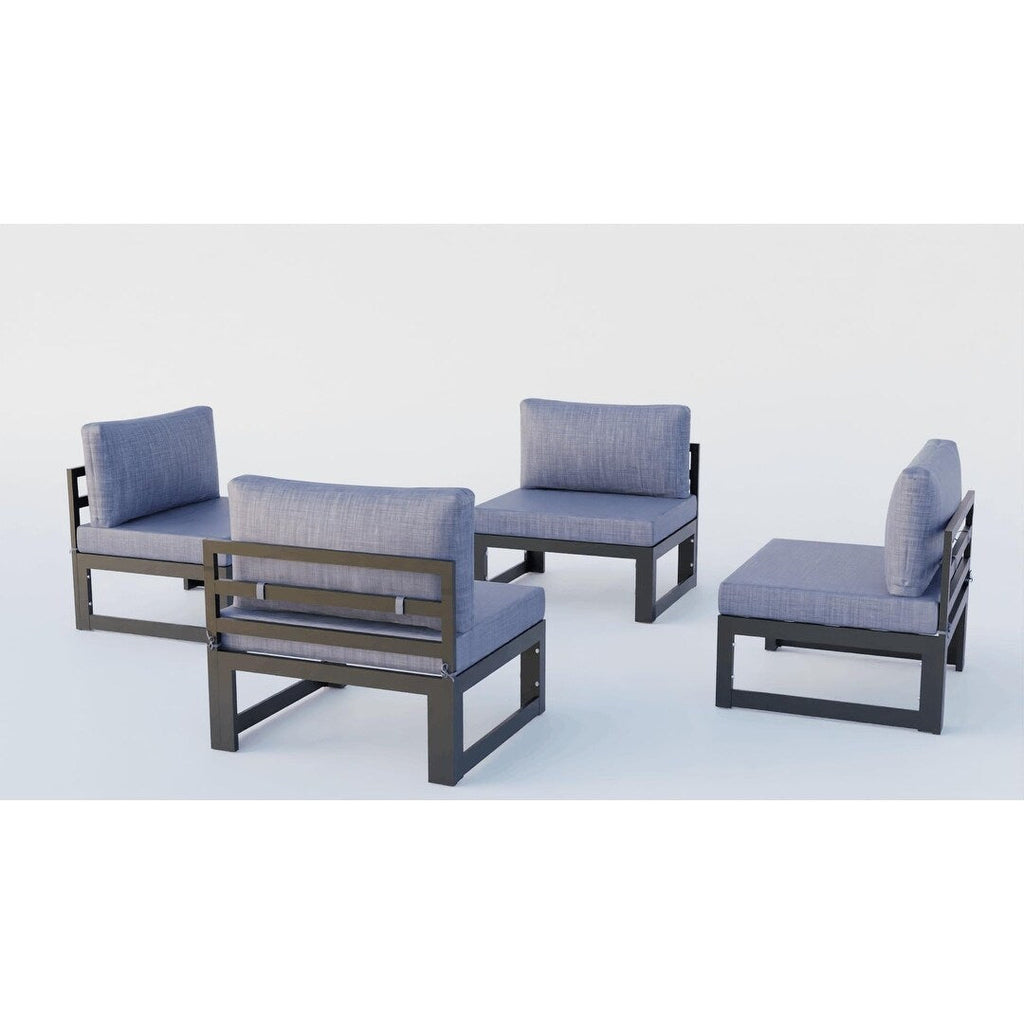 Ensemble de canapés sectionnels sans accoudoirs LeisureMod Chelsea 4 pièces avec coussins pour patio, porche, jardin