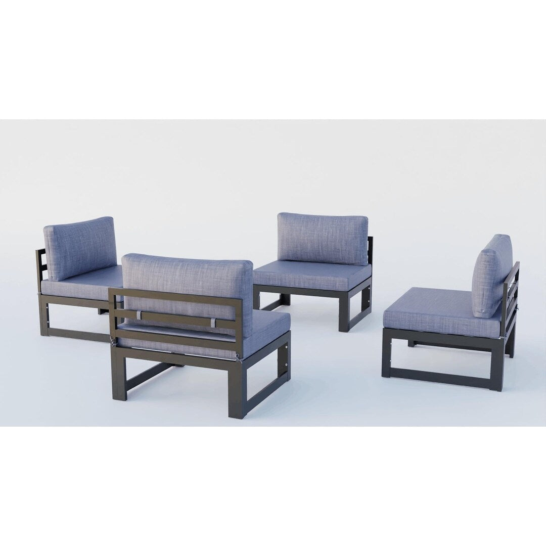 Ensemble de canapés sectionnels sans accoudoirs LeisureMod Chelsea 4 pièces avec coussins pour patio, porche, jardin