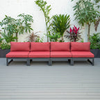 Ensemble de canapés sectionnels sans accoudoirs LeisureMod Chelsea 4 pièces avec coussins pour patio, porche, jardin