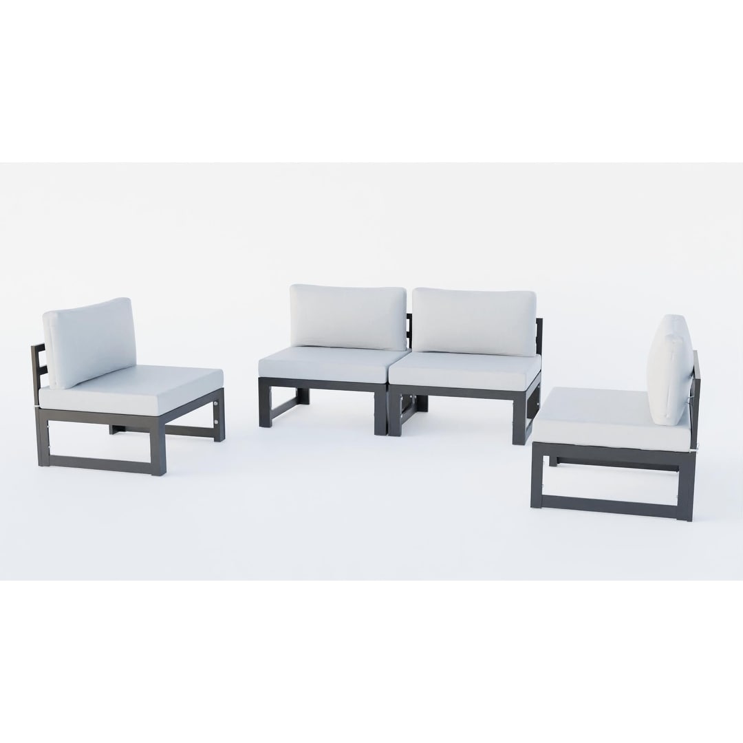 Ensemble de canapés sectionnels sans accoudoirs LeisureMod Chelsea 4 pièces avec coussins pour patio, porche, jardin