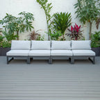 Ensemble de canapés sectionnels sans accoudoirs LeisureMod Chelsea 4 pièces avec coussins pour patio, porche, jardin