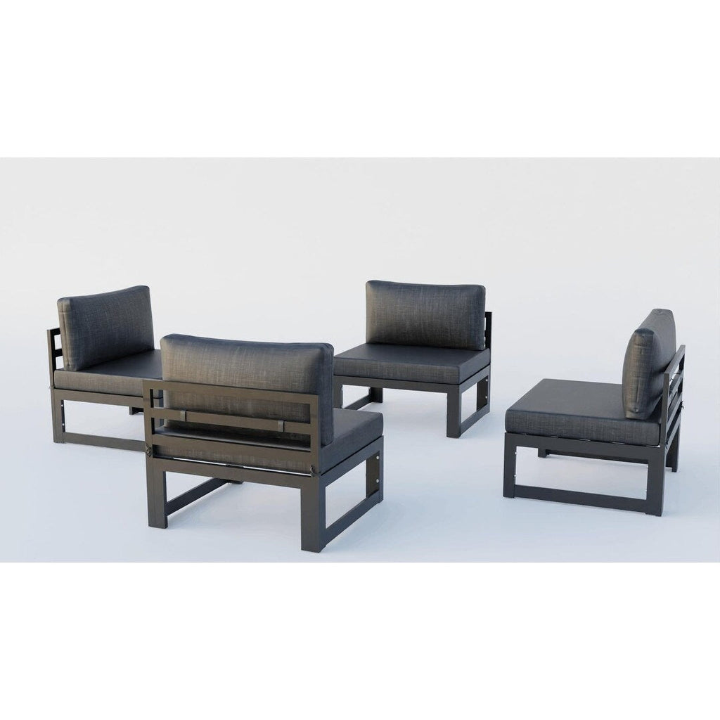 Ensemble de canapés sectionnels sans accoudoirs LeisureMod Chelsea 4 pièces avec coussins pour patio, porche, jardin