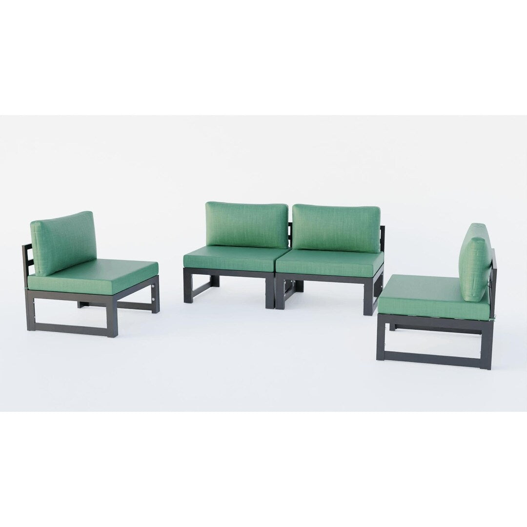 Ensemble de canapés sectionnels sans accoudoirs LeisureMod Chelsea 4 pièces avec coussins pour patio, porche, jardin