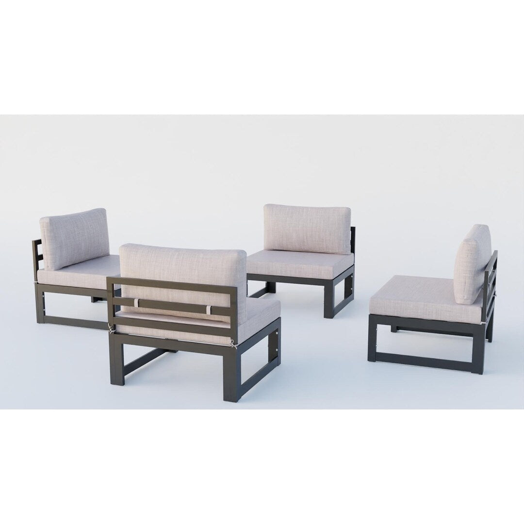 Ensemble de canapés sectionnels sans accoudoirs LeisureMod Chelsea 4 pièces avec coussins pour patio, porche, jardin