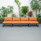 Ensemble de canapés sectionnels sans accoudoirs LeisureMod Chelsea 4 pièces avec coussins pour patio, porche, jardin