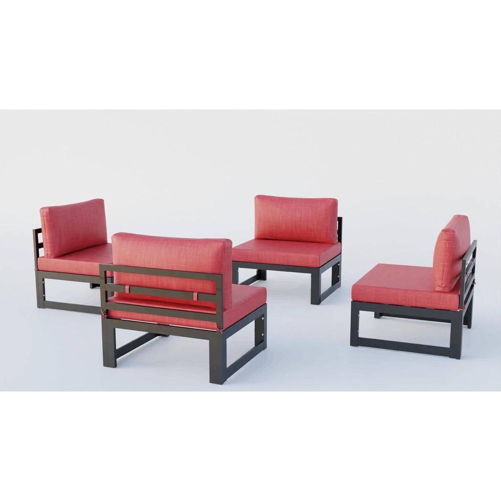 Ensemble de canapés sectionnels sans accoudoirs LeisureMod Chelsea 4 pièces avec coussins pour patio, porche, jardin