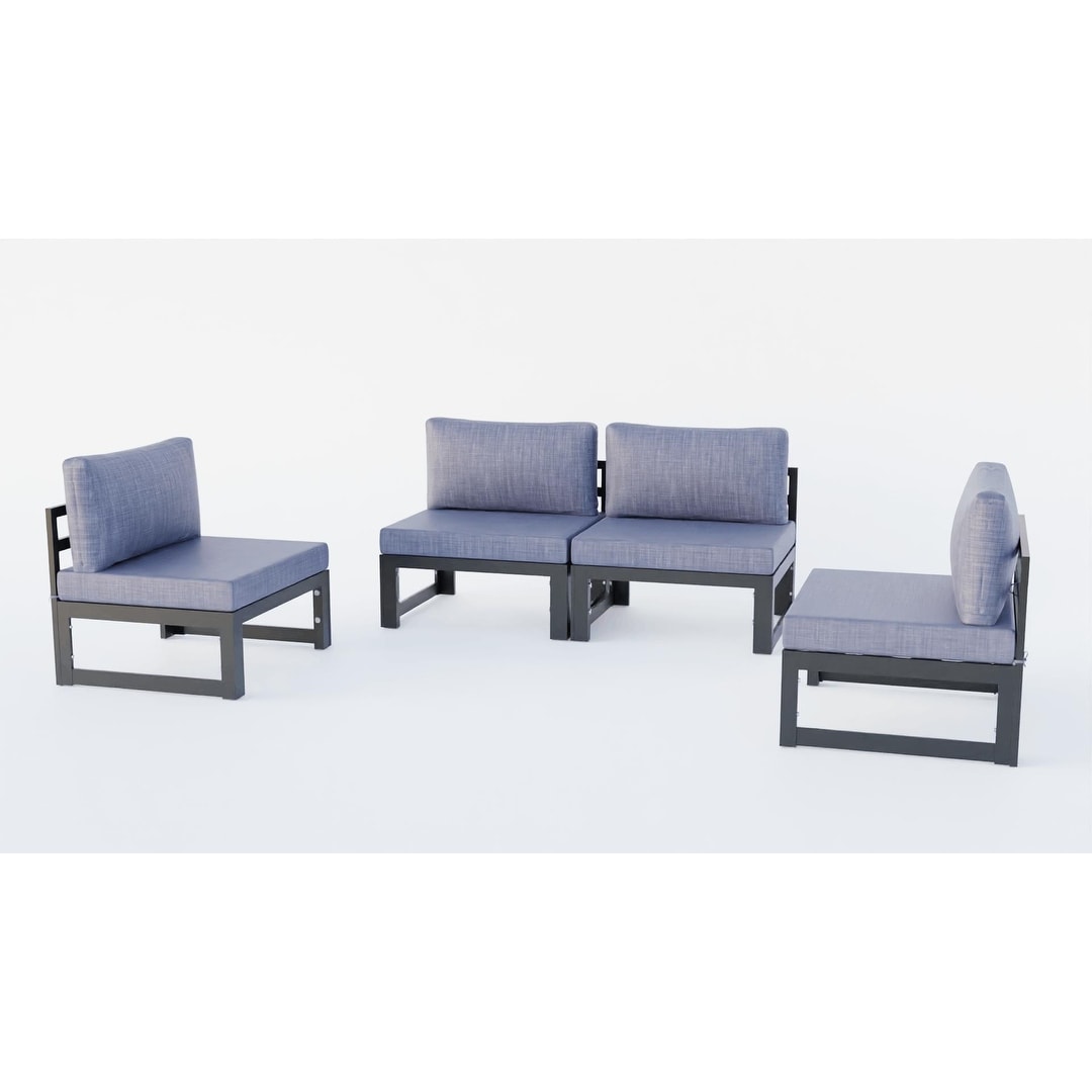 Ensemble de canapés sectionnels sans accoudoirs LeisureMod Chelsea 4 pièces avec coussins pour patio, porche, jardin