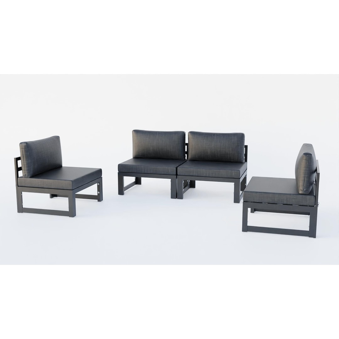 Ensemble de canapés sectionnels sans accoudoirs LeisureMod Chelsea 4 pièces avec coussins pour patio, porche, jardin