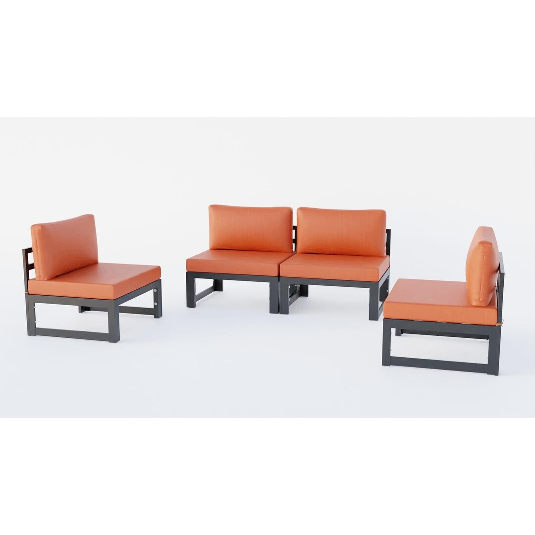 Ensemble de canapés sectionnels sans accoudoirs LeisureMod Chelsea 4 pièces avec coussins pour patio, porche, jardin