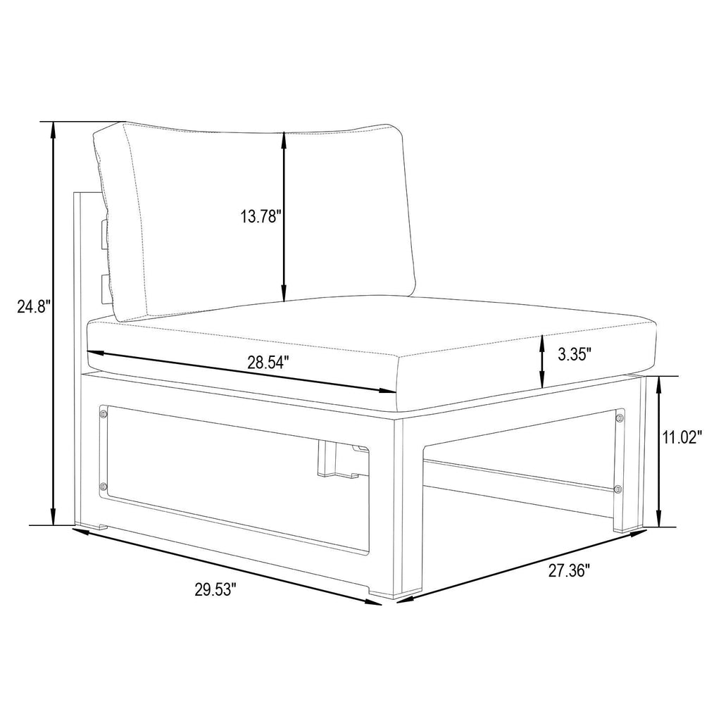 Ensemble de canapés sectionnels sans accoudoirs LeisureMod Chelsea 4 pièces avec coussins pour patio, porche, jardin
