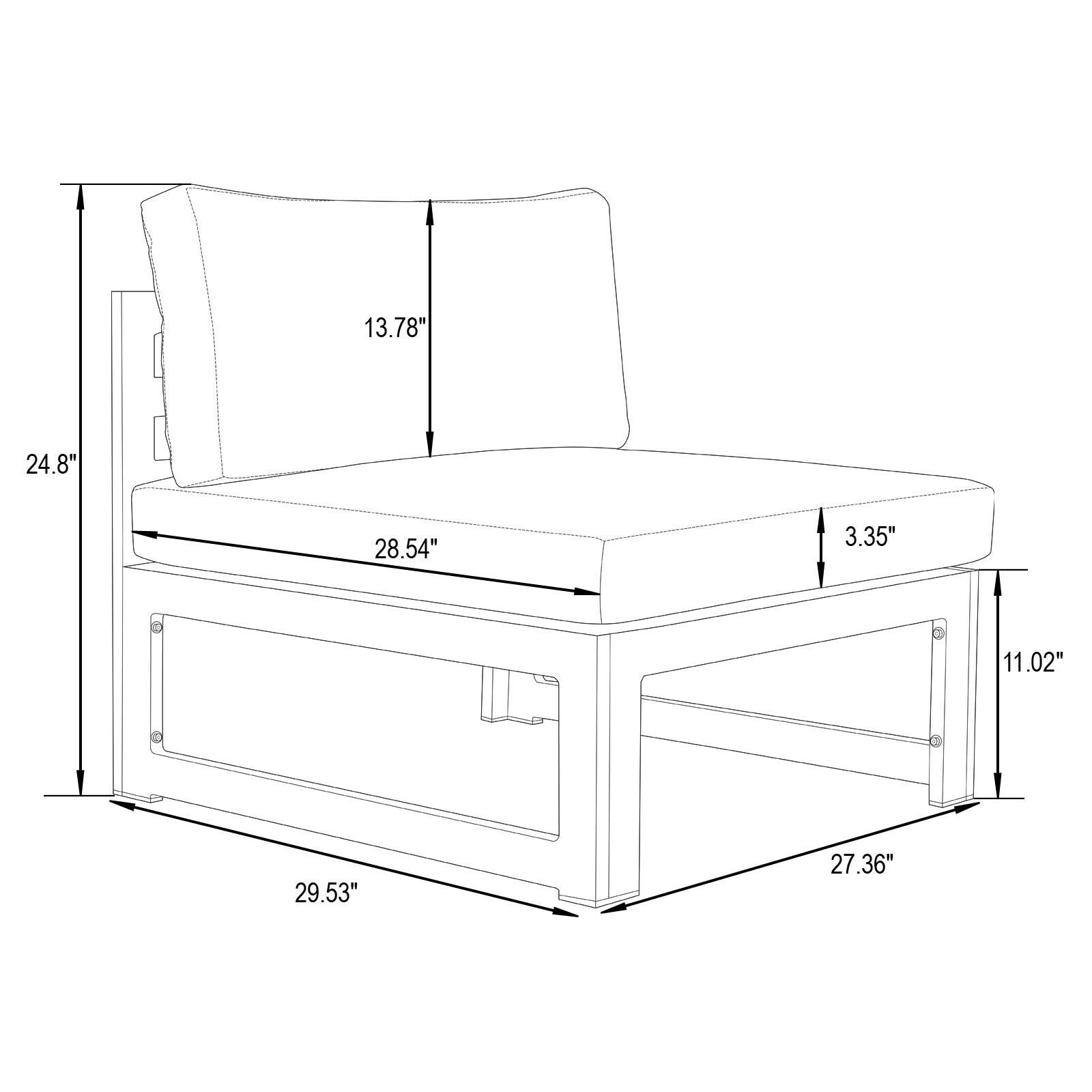 Ensemble de canapés sectionnels sans accoudoirs LeisureMod Chelsea 4 pièces avec coussins pour patio, porche, jardin