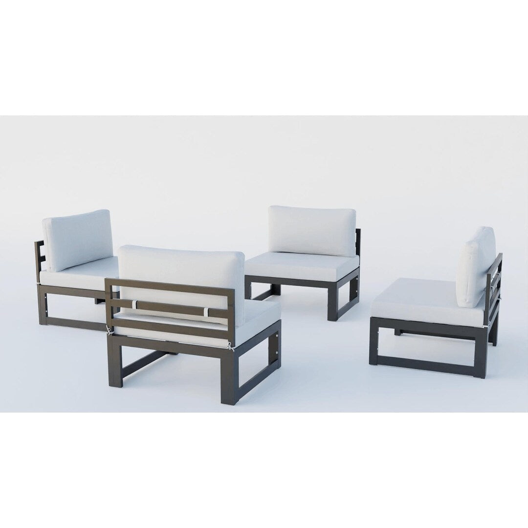 Ensemble de canapés sectionnels sans accoudoirs LeisureMod Chelsea 4 pièces avec coussins pour patio, porche, jardin