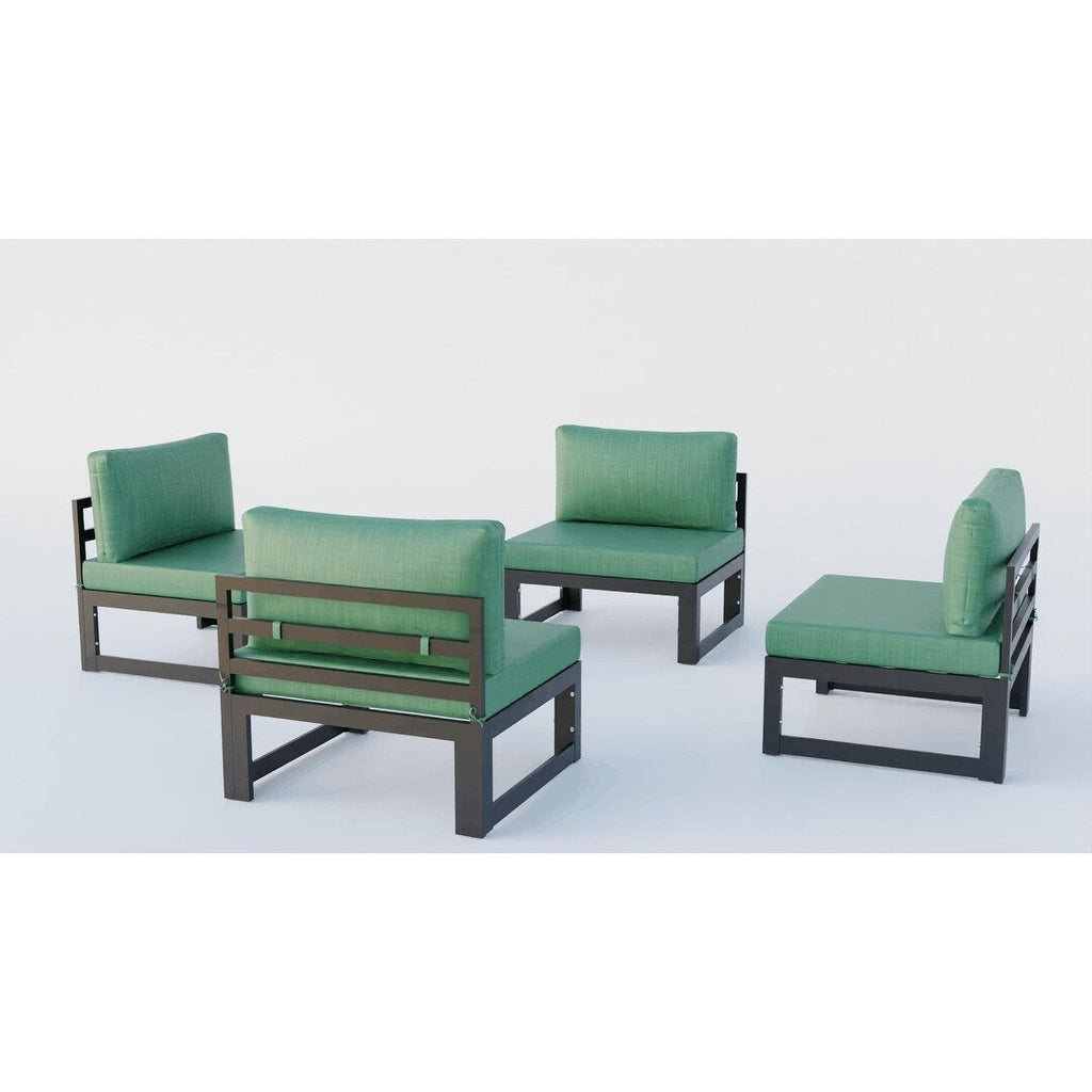 Ensemble de canapés sectionnels sans accoudoirs LeisureMod Chelsea 4 pièces avec coussins pour patio, porche, jardin
