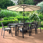 Ensemble de salle à manger d'extérieur 9 pièces en aluminium noir, série Chelsea par LeisureMod