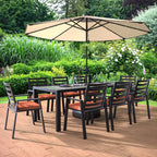 Ensemble de salle à manger d'extérieur 9 pièces en aluminium noir, série Chelsea par LeisureMod