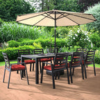 Ensemble de salle à manger d'extérieur 9 pièces en aluminium noir, série Chelsea par LeisureMod