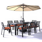 Ensemble de salle à manger d'extérieur 9 pièces en aluminium noir, série Chelsea par LeisureMod