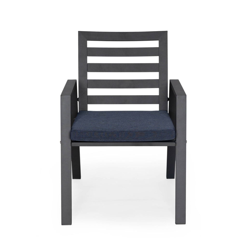 Ensemble de salle à manger d'extérieur 9 pièces en aluminium noir, série Chelsea par LeisureMod