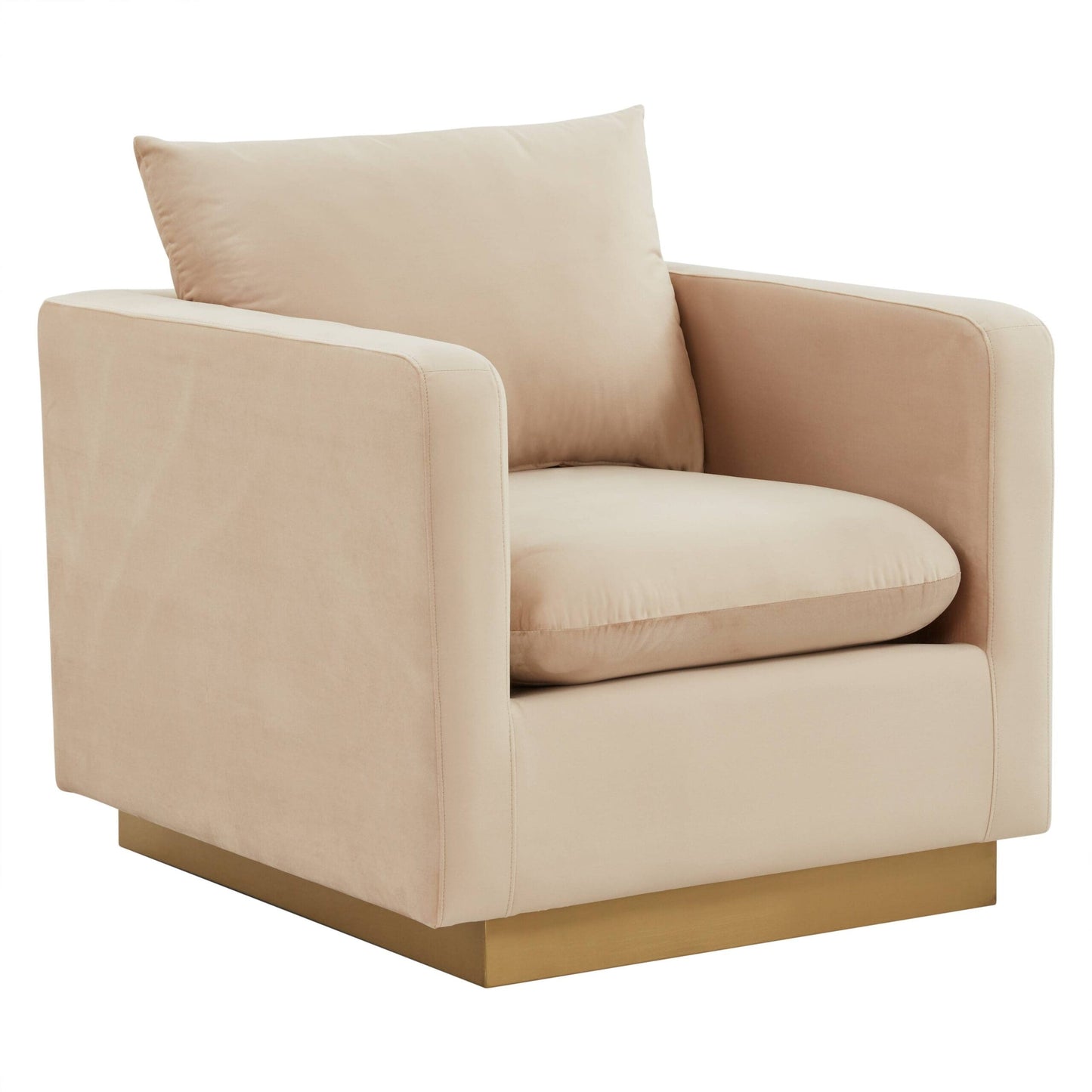 Canapé 1 place moderne en velours Nervo, fauteuil d'appoint avec base carrée en acier inoxydable doré pour salon et chambre - 32,67