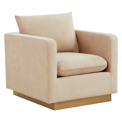 Canapé 1 place moderne en velours Nervo, fauteuil d'appoint avec base carrée en acier inoxydable doré pour salon et chambre - 32,67