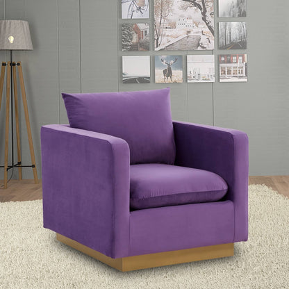 Canapé 1 place moderne en velours Nervo, fauteuil d'appoint avec base carrée en acier inoxydable doré pour salon et chambre - 32,67