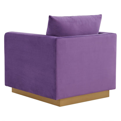 Canapé 1 place moderne en velours Nervo, fauteuil d'appoint avec base carrée en acier inoxydable doré pour salon et chambre - 32,67