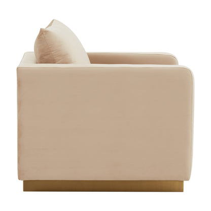 Canapé 1 place moderne en velours Nervo, fauteuil d'appoint avec base carrée en acier inoxydable doré pour salon et chambre - 32,67