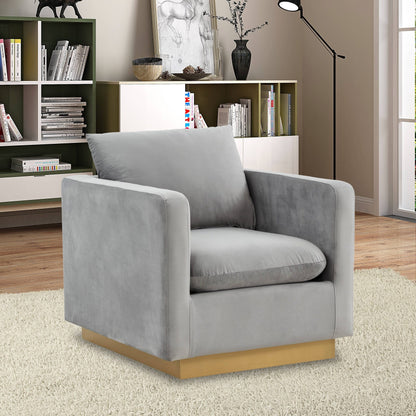 Canapé 1 place moderne en velours Nervo, fauteuil d'appoint avec base carrée en acier inoxydable doré pour salon et chambre - 32,67