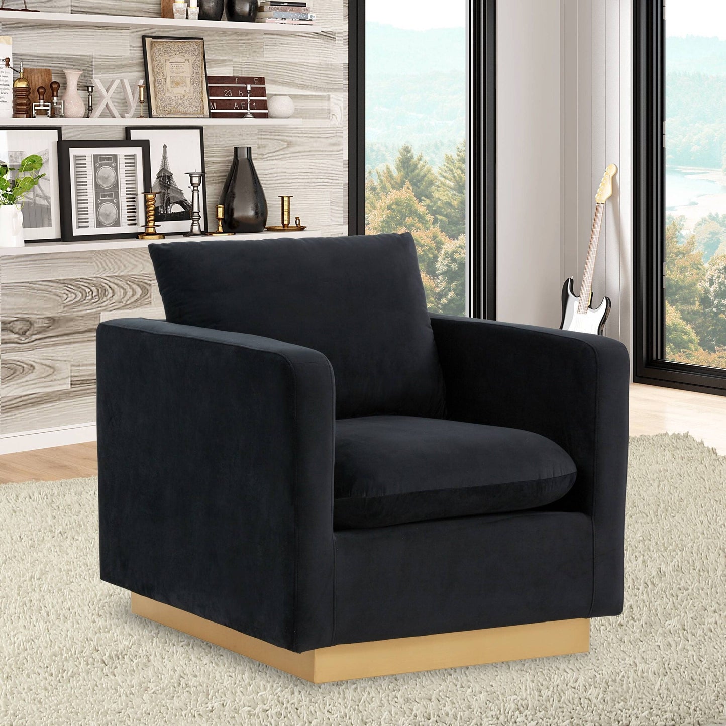 Canapé 1 place moderne en velours Nervo, fauteuil d'appoint avec base carrée en acier inoxydable doré pour salon et chambre - 32,67