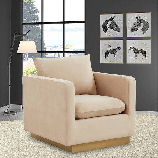Canapé 1 place moderne en velours Nervo, fauteuil d'appoint avec base carrée en acier inoxydable doré pour salon et chambre - 32,67