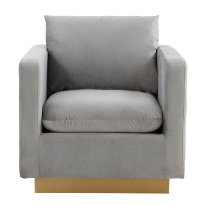 Canapé 1 place moderne en velours Nervo, fauteuil d'appoint avec base carrée en acier inoxydable doré pour salon et chambre - 32,67