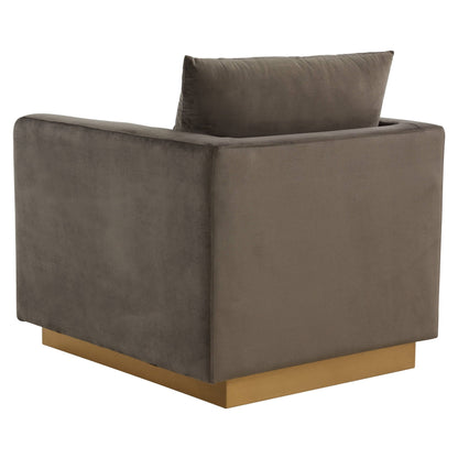 Canapé 1 place moderne en velours Nervo, fauteuil d'appoint avec base carrée en acier inoxydable doré pour salon et chambre - 32,67