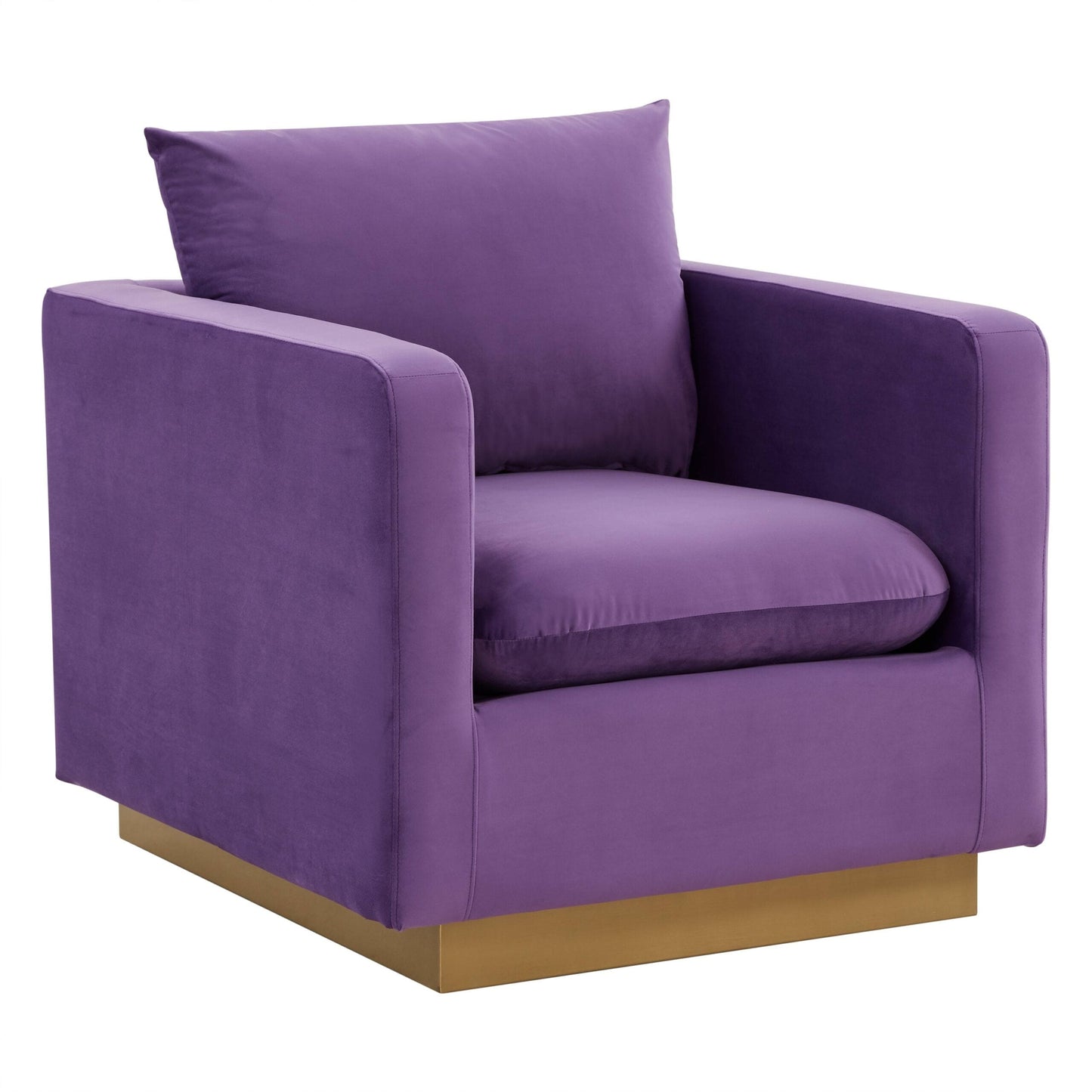 Canapé 1 place moderne en velours Nervo, fauteuil d'appoint avec base carrée en acier inoxydable doré pour salon et chambre - 32,67