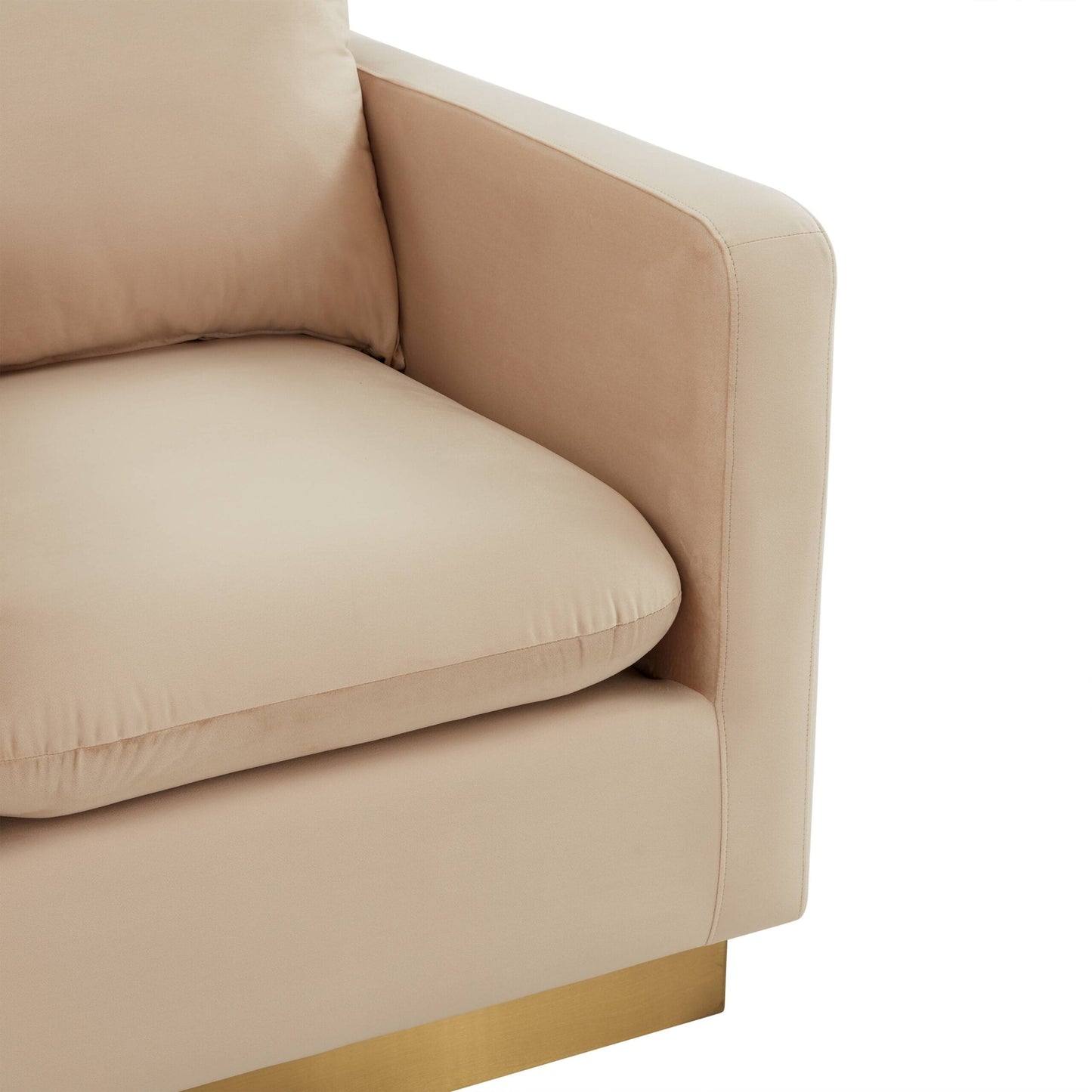 Canapé 1 place moderne en velours Nervo, fauteuil d'appoint avec base carrée en acier inoxydable doré pour salon et chambre - 32,67