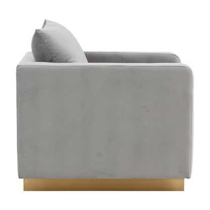 Canapé 1 place moderne en velours Nervo, fauteuil d'appoint avec base carrée en acier inoxydable doré pour salon et chambre - 32,67