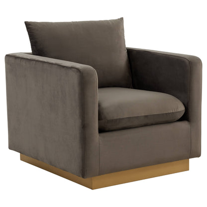 Canapé 1 place moderne en velours Nervo, fauteuil d'appoint avec base carrée en acier inoxydable doré pour salon et chambre - 32,67