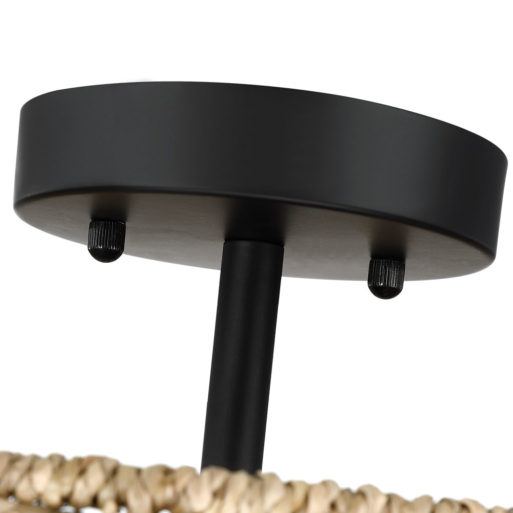 Plafonnier semi-encastré Lennie de 13,6 po à 2 lumières en rotin naturel – 13,6 po de largeur
