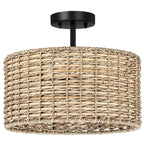 Plafonnier semi-encastré Lennie de 13,6 po à 2 lumières en rotin naturel – 13,6 po de largeur
