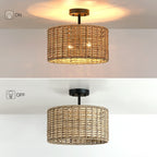 Plafonnier semi-encastré Lennie de 13,6 po à 2 lumières en rotin naturel – 13,6 po de largeur
