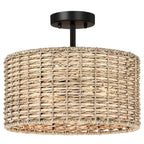 Plafonnier semi-encastré Lennie de 13,6 po à 2 lumières en rotin naturel – 13,6 po de largeur