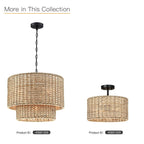 Lustre tambour à 4 lumières en rotin Lennie de 20 po avec auvent noir - 20 po de largeur - 20 po de largeur