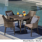 Ensemble de salle à manger d'extérieur carré en osier Lenox 5 pièces avec coussins par Christopher Knight Home