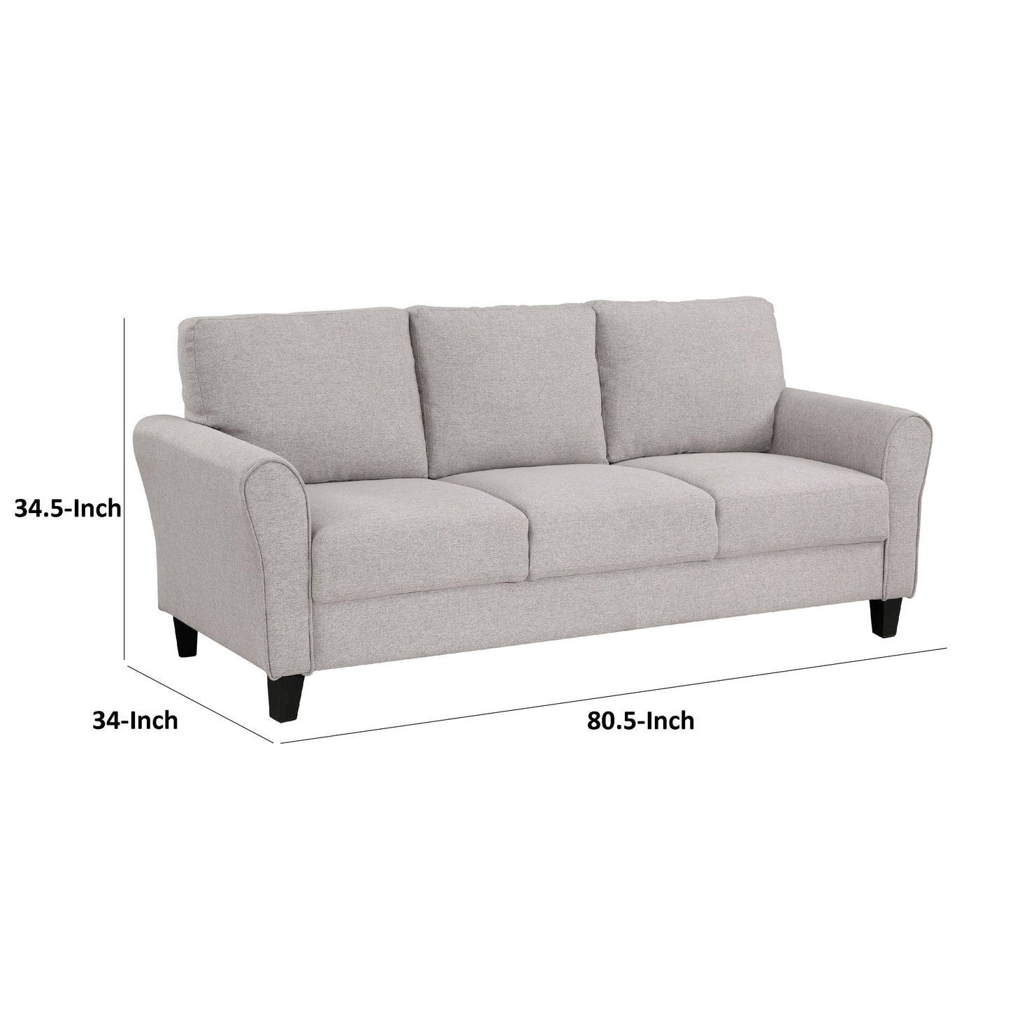 Canapé Leroi, 81 pouces, tissu gris et accoudoirs ronds évasés