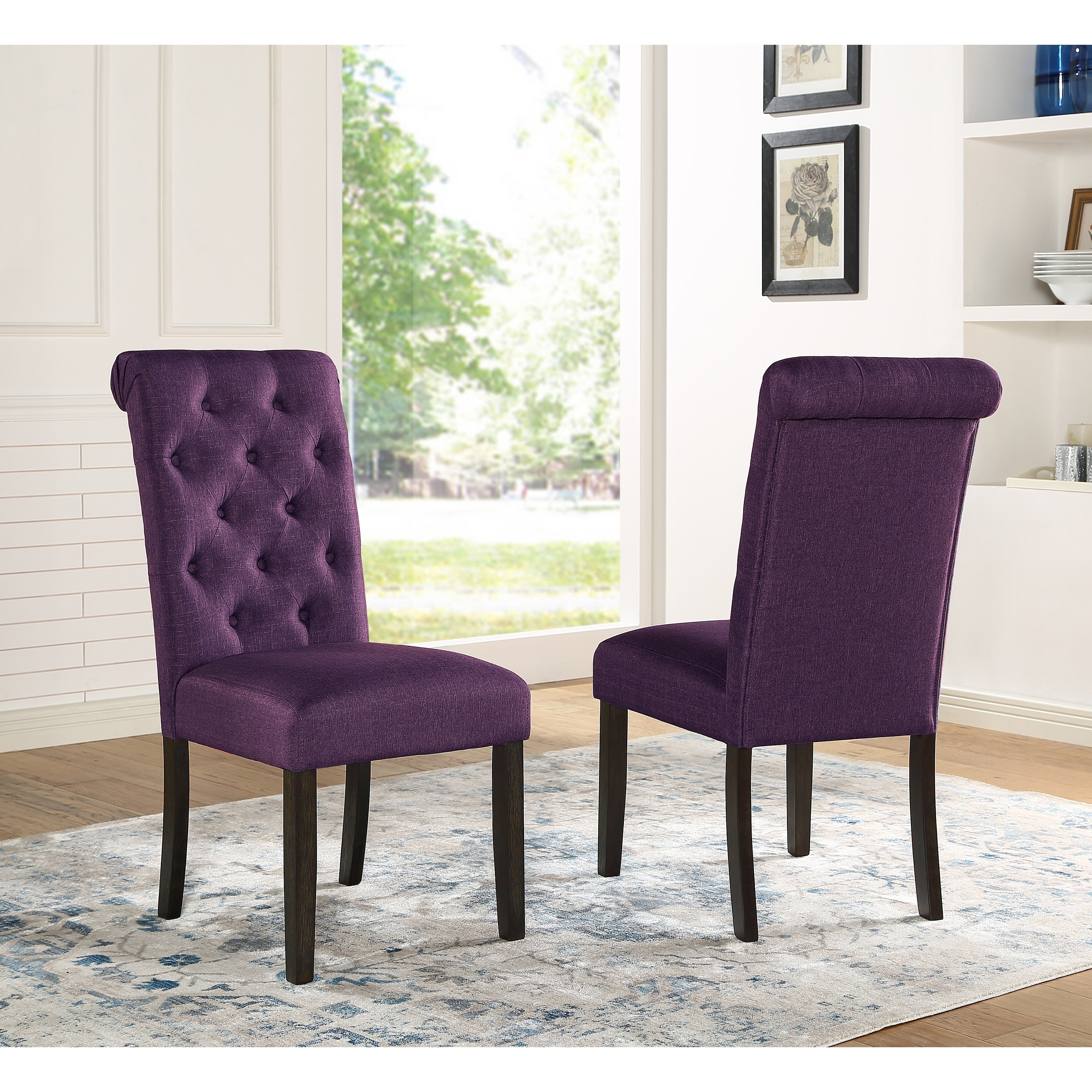 Chaise de salle à manger capitonnée en bois massif Leviton de Roundhill Furniture (lot de 2)
