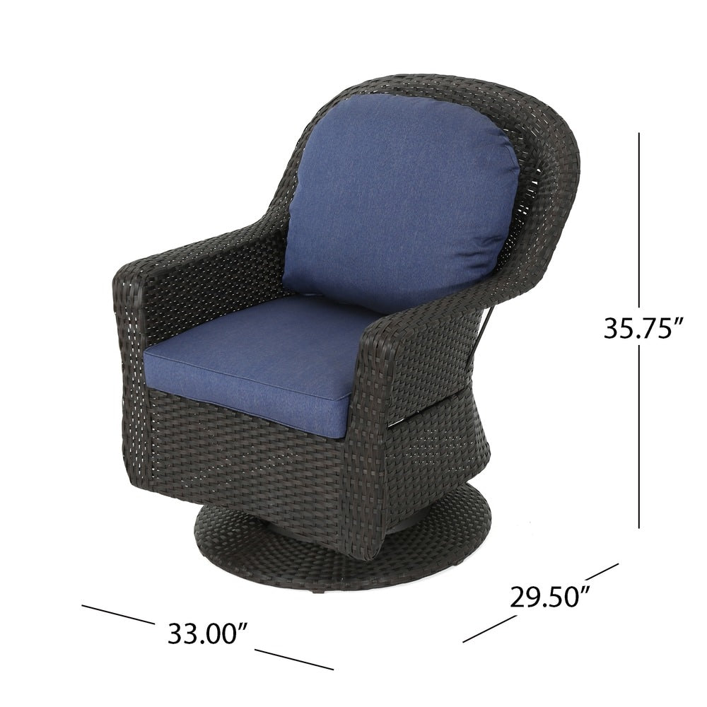 Ensemble de 3 chaises pivotantes d'extérieur Liam en osier avec coussin par Christopher Knight Home