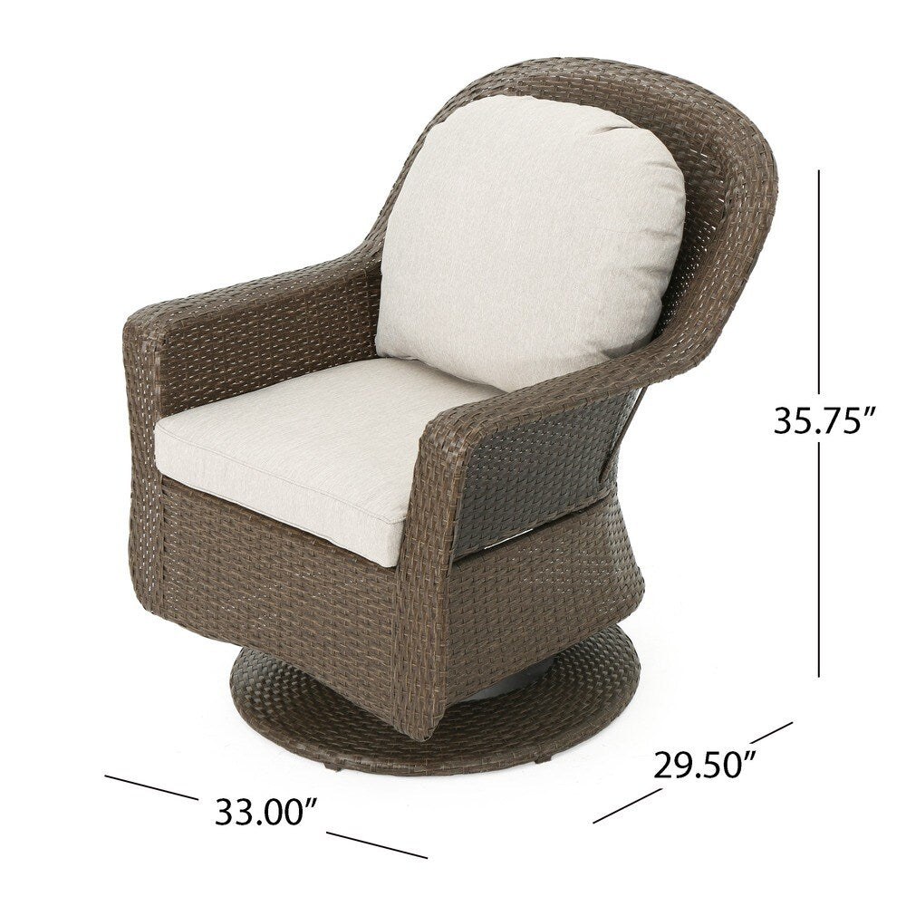Ensemble de 3 chaises pivotantes d'extérieur Liam en osier avec coussin par Christopher Knight Home