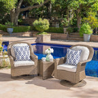 Ensemble de 3 chaises pivotantes d'extérieur Liam en osier avec coussin par Christopher Knight Home