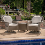 Ensemble de 3 chaises pivotantes d'extérieur Liam en osier avec coussin par Christopher Knight Home