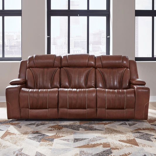 Canapé électrique Caswell de Liberty Furniture, cuir châtaignier - Largeur 91 x Profondeur 40 x Hauteur 42