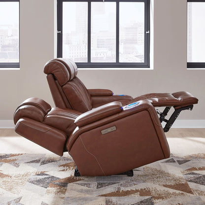 Canapé électrique Caswell de Liberty Furniture, cuir châtaignier - Largeur 91 x Profondeur 40 x Hauteur 42